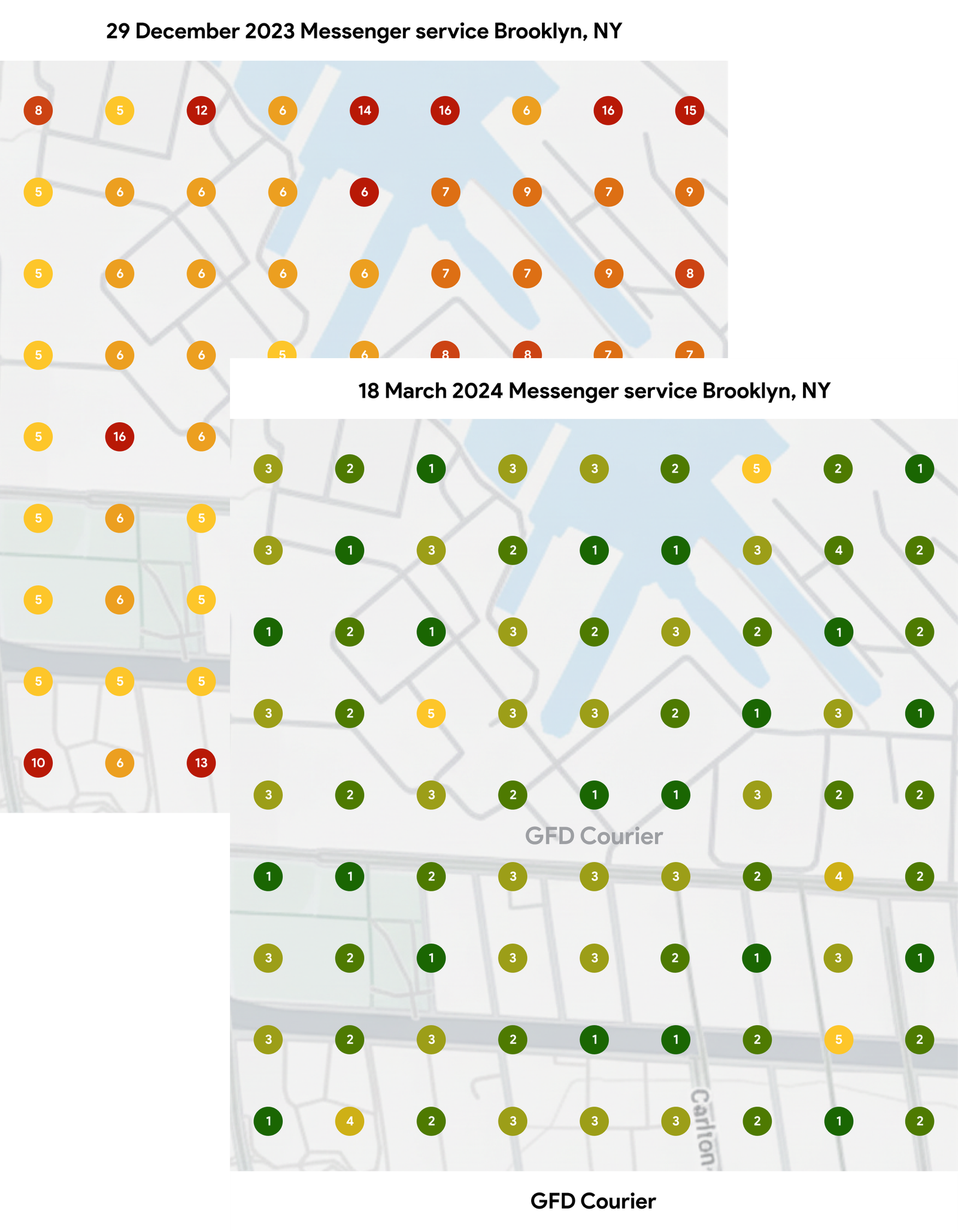 Google Maps grid ranking: December 2023 vs March 2024