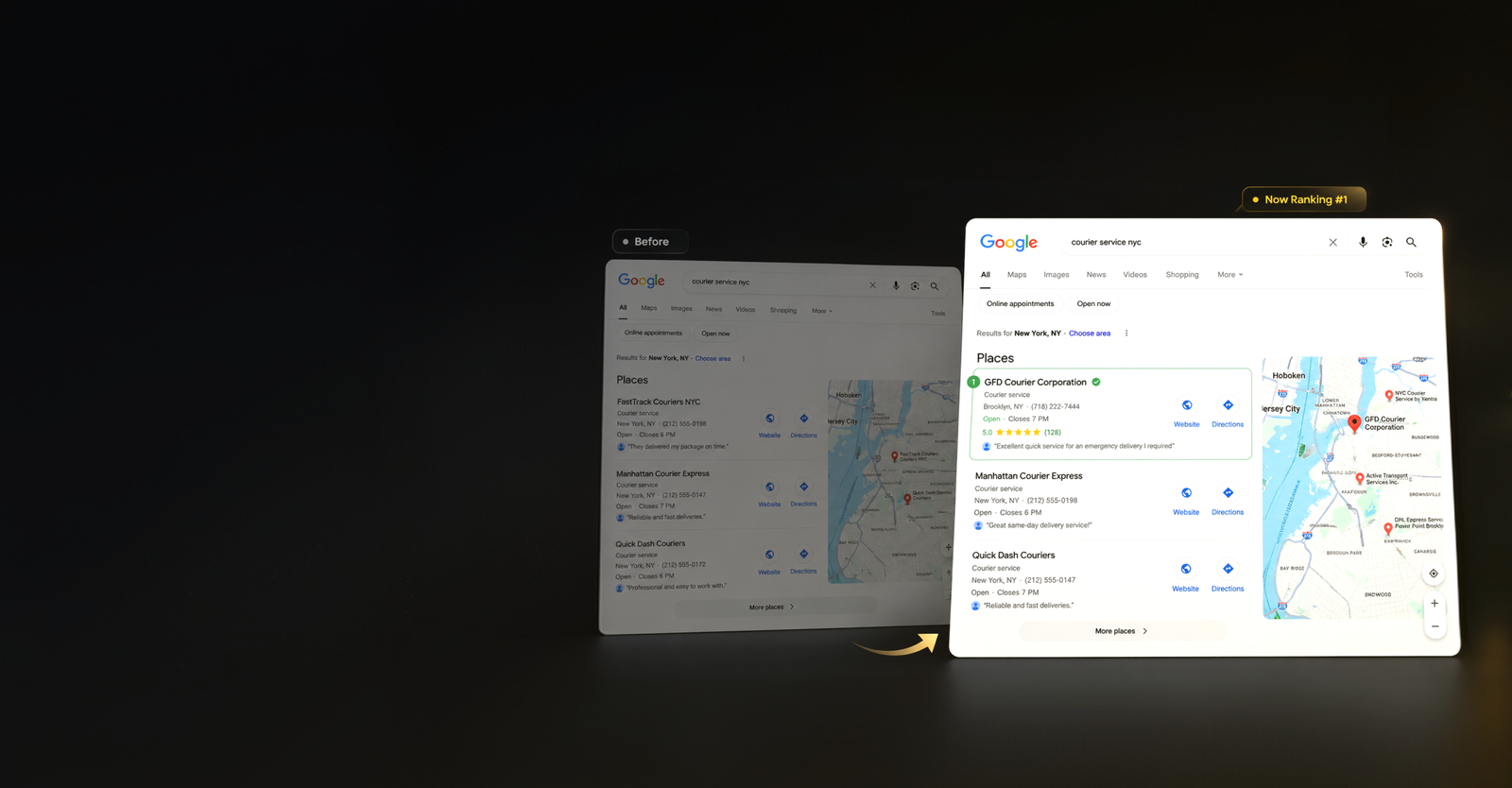 Google Maps ranking: before vs now ranking #1