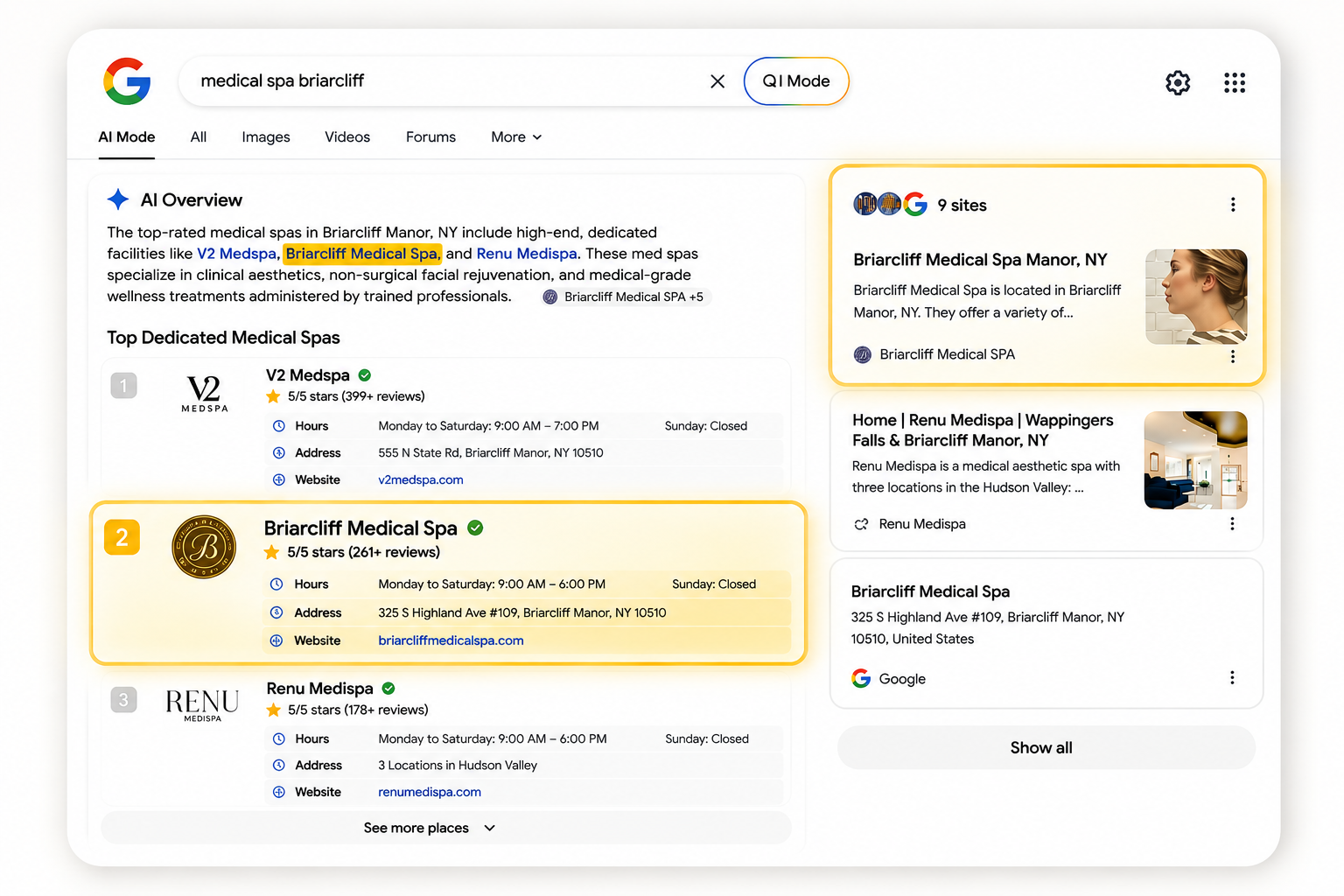 Briarcliff medical spa AI search result